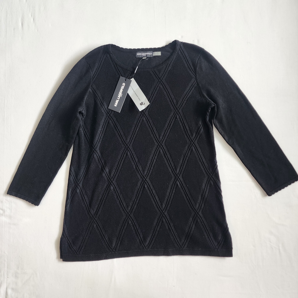 NWT Karl Lagerfeld Size XS Black Lightweight Sweater Top 3/4 Sleeve